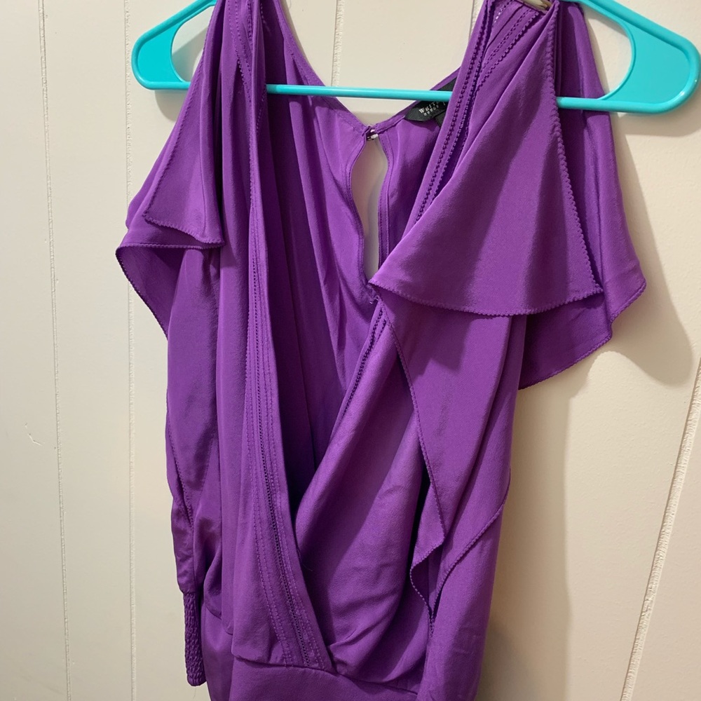 WHBM purple silk crossover blouse